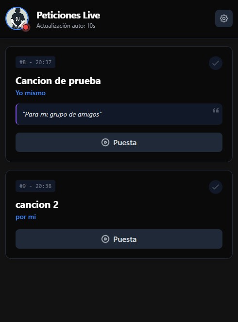 Panel Live del DJ